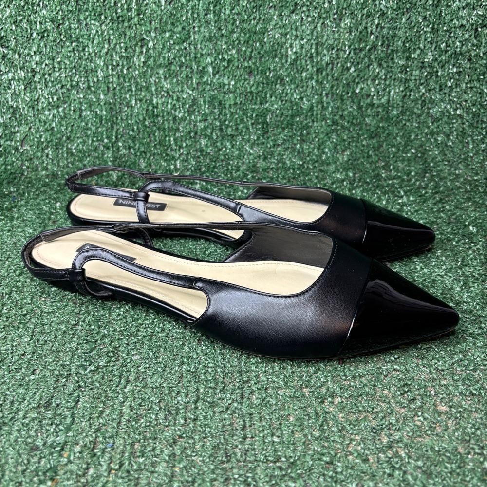 Nine West Pointed Toe‎ Slingback Flat Dressy Chic Ballet Shoes Black Womens 9.5